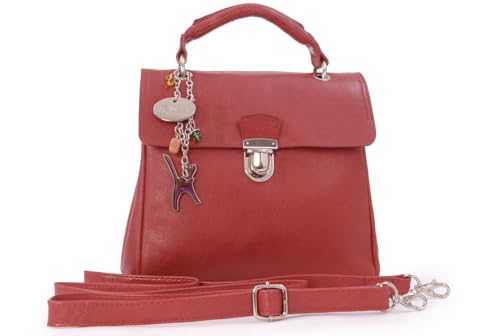 Catwalk Collection Handbags - Damen Leder Umhängetasche - Crossbody Bag/Handtasche Mittelgroß - Verstellbarer Abnehmbarer Gurt - Pandora - Rot von Catwalk Collection Handbags