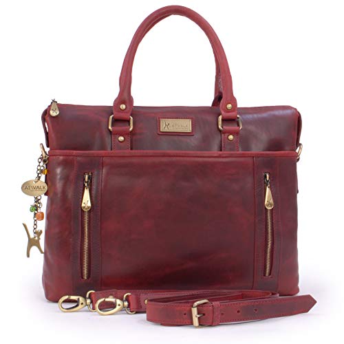 Catwalk Collection Handbags - Damen Leder Laptoptasche 16 Zoll - Aktentasche Groß - Schultertasche Arbeitstasche für Notizbuch A4 - ADELE - Rot von Catwalk Collection Handbags