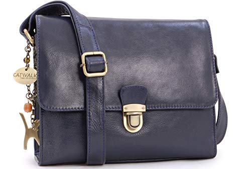 Catwalk Collection Handbags - Damen Leder Umhängetasche - Crossbody Bag/Handtasche Mittelgroß - Verstellbarer Schultergurt - DIANA - Blau von Catwalk Collection Handbags