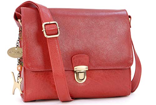 Catwalk Collection Handbags - Damen Leder Umhängetasche - Crossbody Bag/Handtasche Mittelgroß - Verstellbarer Schultergurt - DIANA - Rot von Catwalk Collection Handbags