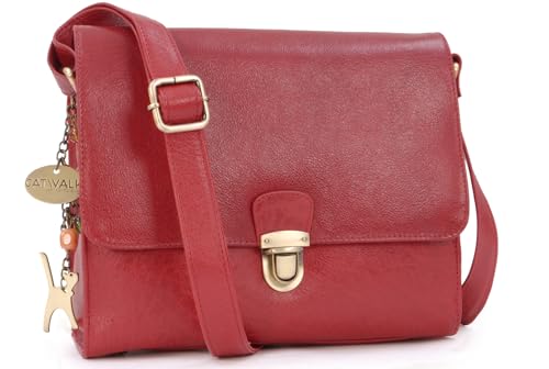 Catwalk Collection Handbags - Damen Leder Umhängetasche - Crossbody Bag/Handtasche Mittelgroß - Verstellbarer Schultergurt - Diana - Rot von Catwalk Collection Handbags
