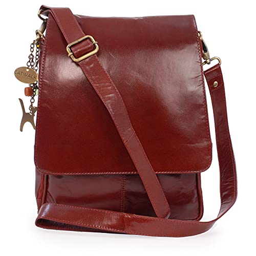 Catwalk Collection Handbags - Damen Leder Umhängetasche - Crossbody Bag/Handtasche Groß - Abnehmbarer Gurt - Für Notizbuch A4 - CITY - Hellbraun von Catwalk Collection Handbags