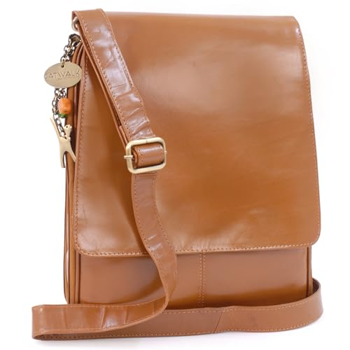 Catwalk Collection Handbags - Damen Leder Umhängetasche - Crossbody Bag/Handtasche Groß - Abnehmbarer Gurt - Für Notizbuch A4 - CITY - Hellbraun von Catwalk Collection Handbags