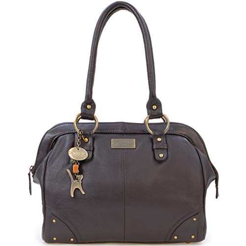 Catwalk Collection Handbags - Damen Leder Schultertasche - Handtasche Groß - Arbeitstasche für Notizbuch A4 - DOCTOR BAG - Braun von Catwalk Collection Handbags