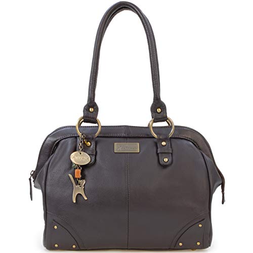 Catwalk Collection Handbags - Damen Leder Schultertasche - Handtasche Groß - Arbeitstasche für Notizbuch A4 - Doctor Bag - Braun von Catwalk Collection Handbags