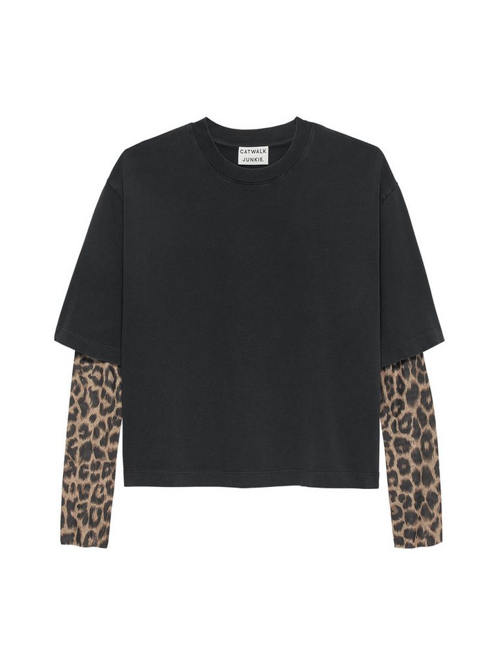 Catwalk Junkie Langarmshirt – Damen Loose Fit Langarmshirt mit Leopard Mesh Ärmeln von Catwalk Junkie
