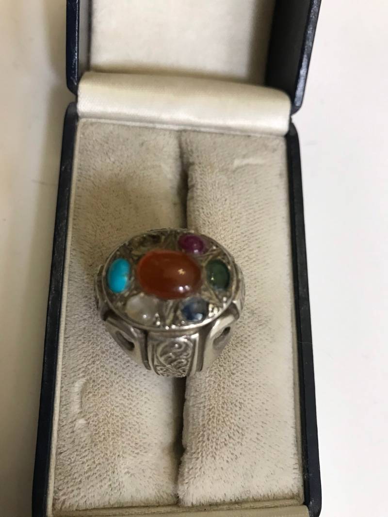 Vintage Ring Silber Mit Halbedelsteinen Ringgrösse 65 von Catwithahatmunich