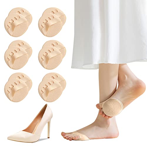 6 Paar Füßlinge Zehensocken damen Toe Socks Invisible Baumwolle Zehenkappe Vorfußpolster Schwarz Beige High Heel Kissen Schuheinlagen 36-39 39-42 von Caudblor