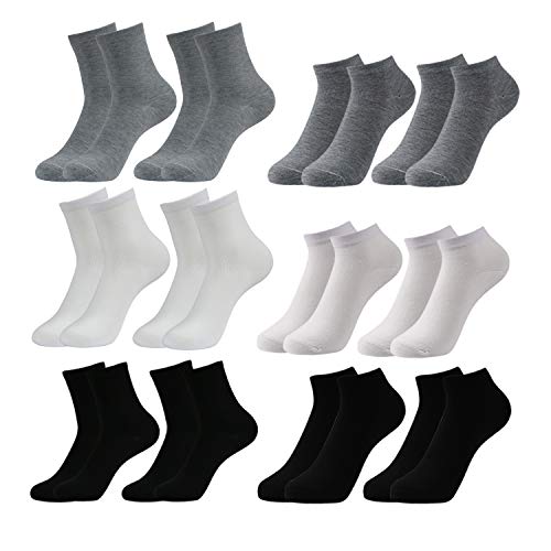 Caudblor 12 paar Sneaker Socken kurze socken Herren Damen Sportsocken Halbsocken mit 80% Baumwolle 39-45, Schwarz/Weiß/Grau (Herren, 6*SHORT+6*LONG) von Caudblor