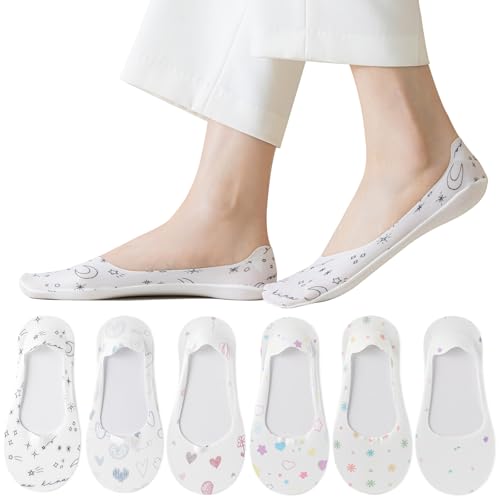 Caudblor 6 Paar Damen Sneaker Socken - No Show Füßlinge Unsichtbare Socken mit Rutschfest Silikon Schöne Blumenmalerei Modellieren 36-39 von Caudblor