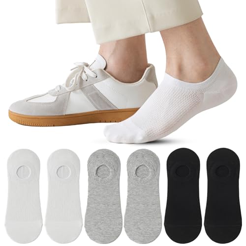 Caudblor 6 Paar Herren Sneakersocken mit atmungsaktiven Mesh-Löchern aus Baumwolle rutschfest und unsichtbar in Schwarz 40-43 44-47 von Caudblor