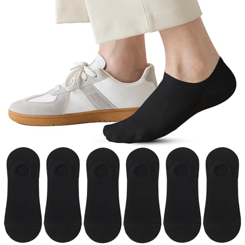 Caudblor 6 Paar Herren Sneakersocken mit atmungsaktiven Mesh-Löchern aus Baumwolle rutschfest und unsichtbar in Schwarz 40-43 44-47 von Caudblor