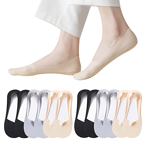 Caudblor 6 Paar Sneakers Socken Sportsocken Damen Herren Füßlinge No Show Baumwolle Unsichtbare Socken mit Rutschfest Silikon Schwarz Nude Grau 36-39 40-43 von Caudblor