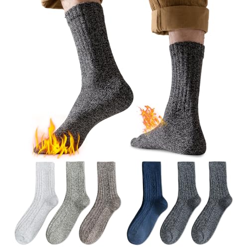 Caudblor 6 Paar Wollsocken Lange Herren Damen Wandersocken Weich Bequem Wolle Wintersocken Haussocken Thermosocken 38-42 von Caudblor