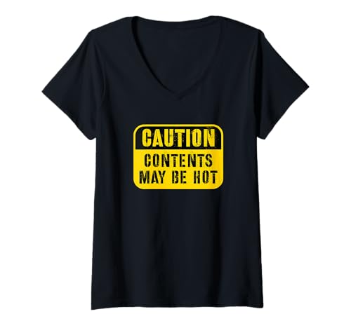 Damen Caution Contents Hot Hoodie Womens and Mens Sign May Be Hot T-Shirt mit V-Ausschnitt Damen Caution Contents Hot Hoodie Womens and Mens Sign May Be Hot T-Shirt mit V-Ausschnitt von Caution Contents May Be Hot Shirts For Men & Women