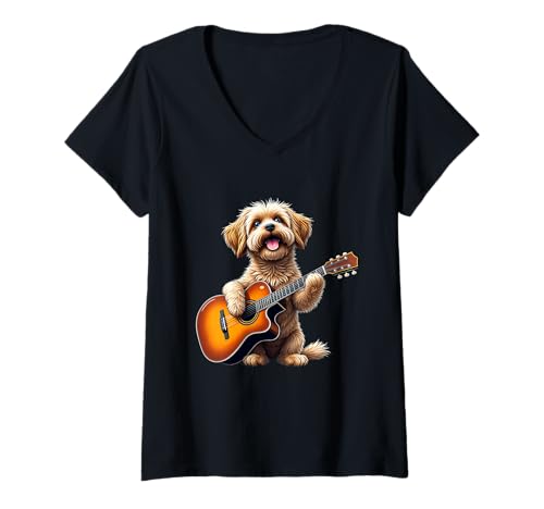 Damen Lustiges Cavachon spielt Gitarre Design für Musikliebhaber T-Shirt mit V-Ausschnitt Damen Lustiges Cavachon spielt Gitarre Design für Musikliebhaber T-Shirt mit V-Ausschnitt von Cavachon Lovers Designs