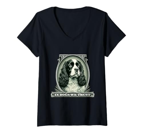 Damen In Cavalier King Charles Spaniel We Trust Lustiger Vintage-Hund T-Shirt mit V-Ausschnitt Damen In Cavalier King Charles Spaniel We Trust Lustiger Vintage-Hund T-Shirt mit V-Ausschnitt von Cavalier King Charles Spaniel Fun Designs