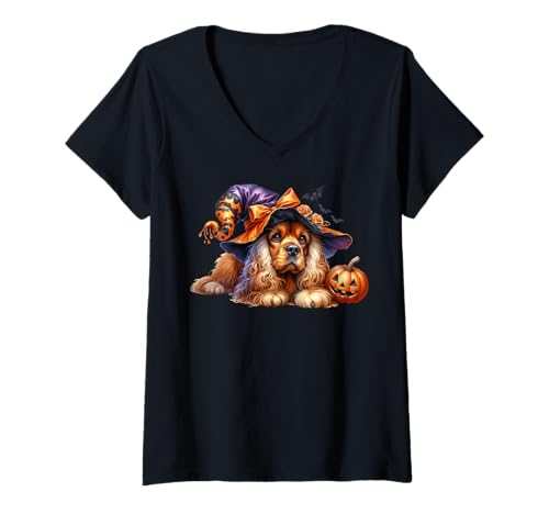 Damen Cute Cavalier King Charles Spaniel Dog Halloween Graphic T-Shirt mit V-Ausschnitt Damen Cute Cavalier King Charles Spaniel Dog Halloween Graphic T-Shirt mit V-Ausschnitt von Cavalier King Charles Spaniel Gifts For Halloween