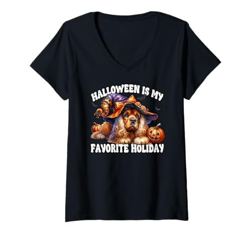 Damen Witchy Halloween Cavalier King Charles Spaniel for Dog Mom T-Shirt mit V-Ausschnitt Damen Witchy Halloween Cavalier King Charles Spaniel for Dog Mom T-Shirt mit V-Ausschnitt von Cavalier King Charles Spaniel Gifts For Halloween