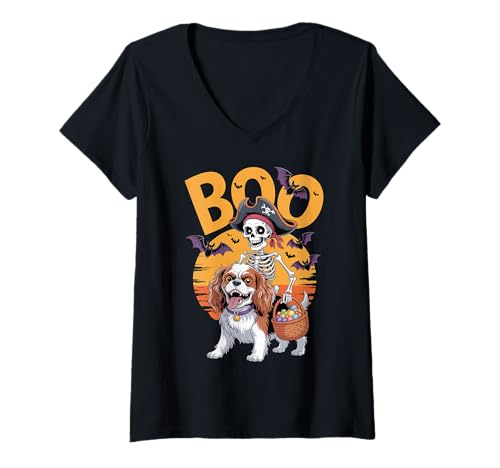 Damen Gruseliges Kostüm Cavalier King Charles Spaniel Halloween T-Shirt mit V-Ausschnitt Damen Gruseliges Kostüm Cavalier King Charles Spaniel Halloween T-Shirt mit V-Ausschnitt von Cavalier King Charles Spaniel Halloween women, men