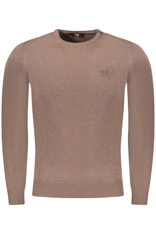 Cavalli Class Strickpullover Eleganter Herrenpullover Braun mit Rundhals und Stickerei-Details von Cavalli Class