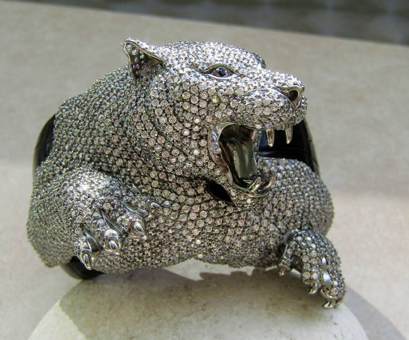 Atemberaubendes Sterling Silber Huge Tiger Panther Wild Cat Pave Cuff Armband Leder von CavalliCollection