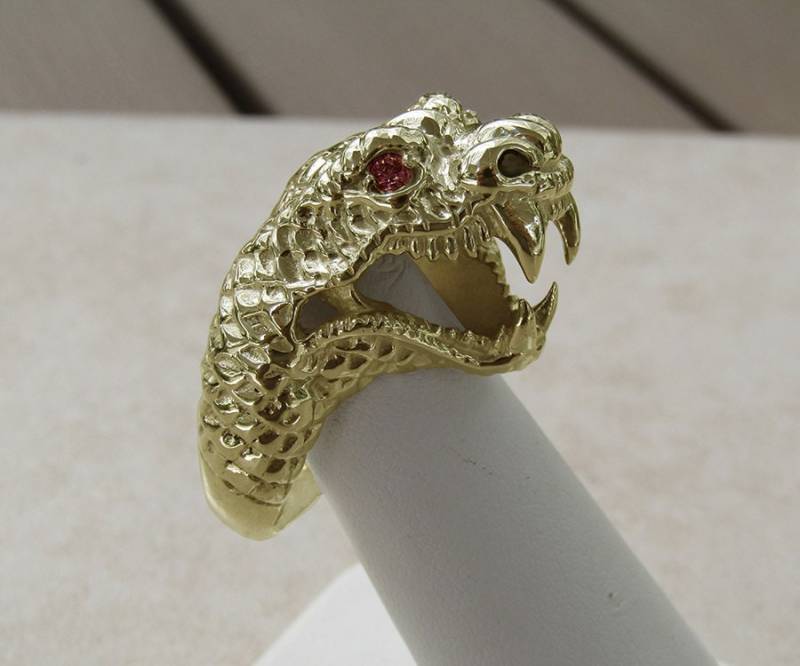 Massiver 14K Gold Viper Serpent Cobra Schlangenring Vs1 Rote Diamanten Biker Gothic von CavalliCollection