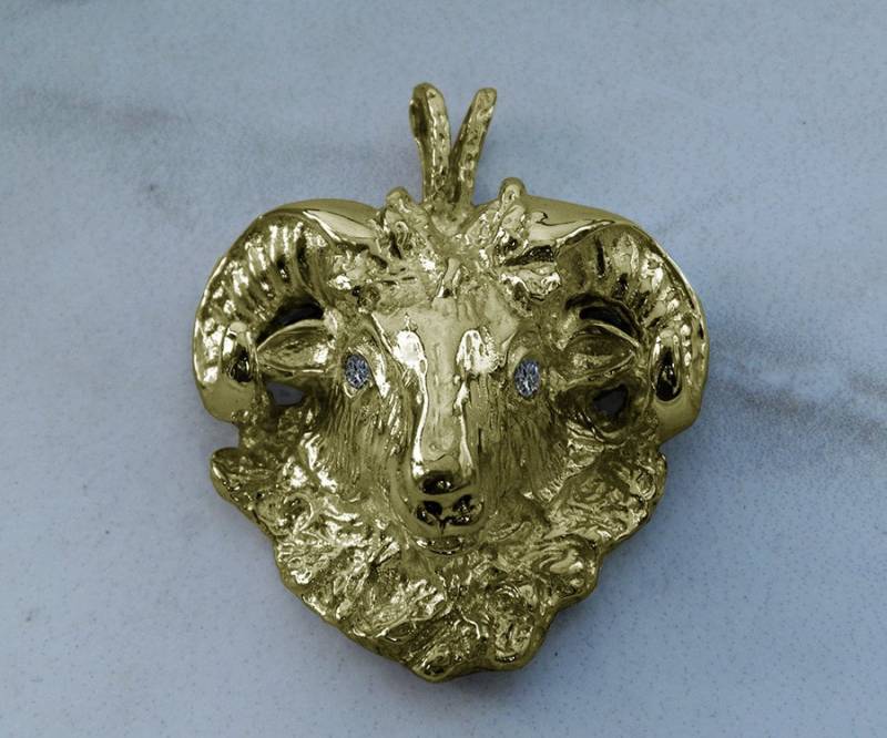 Sehr Gut Massiv 14K Gold Ram Sternzeichen Widder Herren Anhänger Dodge Vs1 Diamanten 37.2 Gramm von CavalliCollection