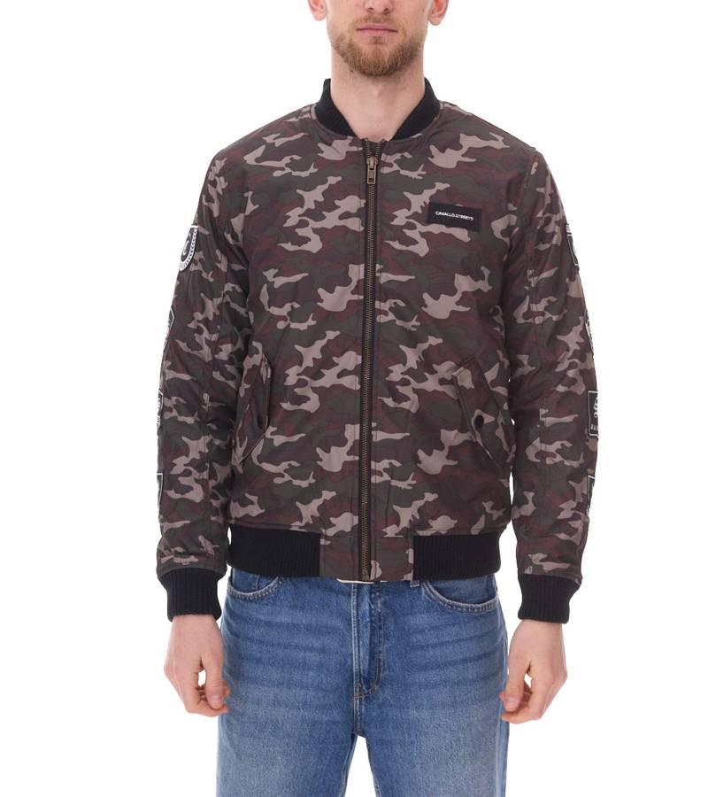Cavallo de Ferro Herren Bomber-Jacke im Camouflage-Look Herbst-Jacke Übergangs-Jacke CSJA001 Grün/Schwarz/Beige von Cavallo de Ferro