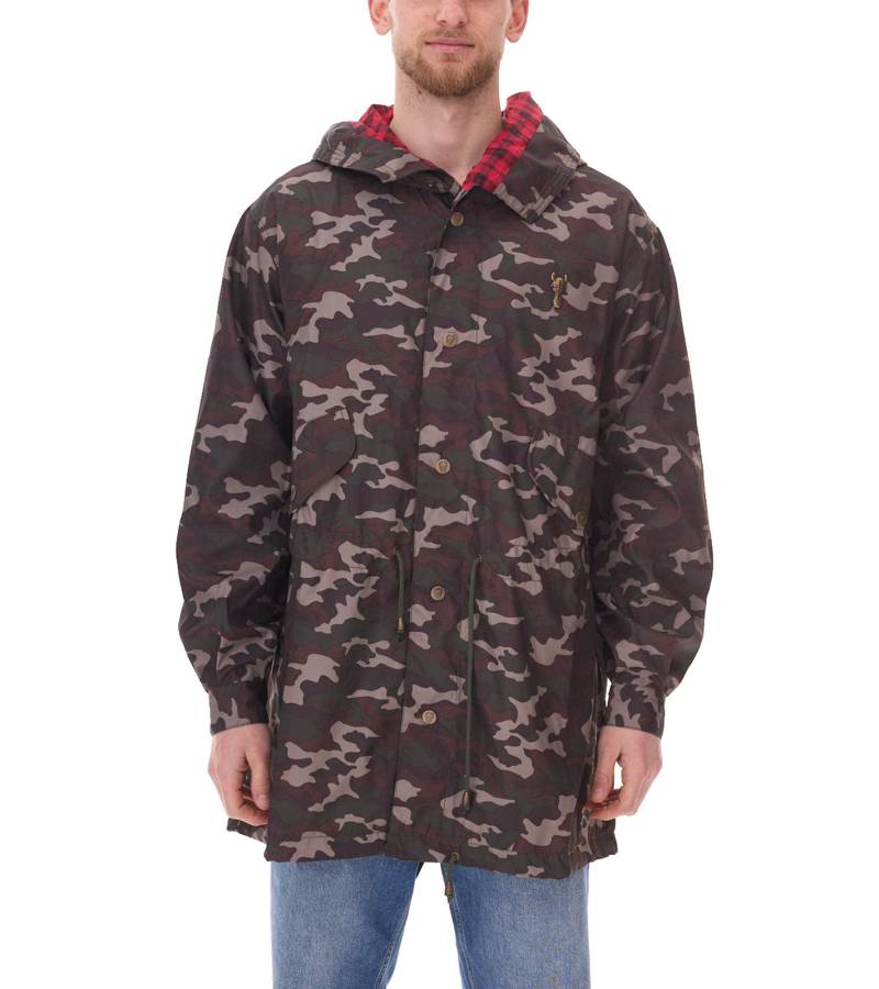 Cavallo de Ferro Herren Parka im Camouflage-Look Herbst-Jacke mit Kapuze Übergangs-Jacke CSJA002 Grün/Schwarz/Rot von Cavallo de Ferro