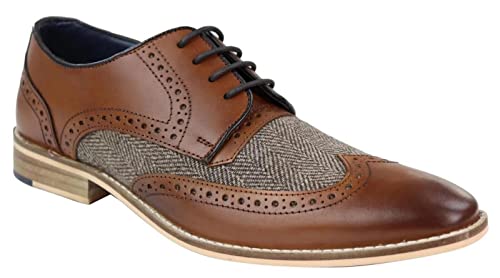 Cavani Hellbraune Herren Leder Tweed Klassische Oxford Brogue Schuhe mit Schnürung 8 von Cavani