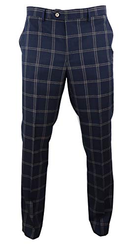 Herrenhose Blau Marineblau Prince of Wales Kariert Regular Länge Tailored Fit von Cavani