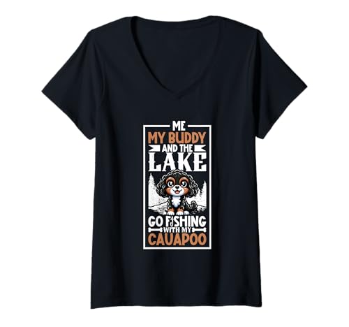 Damen Angeln und Cavapoo T-Shirt mit V-Ausschnitt Damen Angeln und Cavapoo T-Shirt mit V-Ausschnitt von Cavapoo Designs