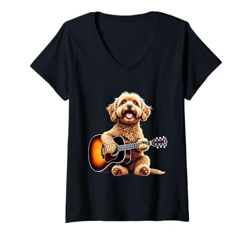 Damen Lustiges Cavapoo-Gitarren-Design für Musikliebhaber T-Shirt mit V-Ausschnitt Damen Lustiges Cavapoo-Gitarren-Design für Musikliebhaber T-Shirt mit V-Ausschnitt von Cavapoo Lovers Designs