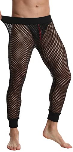 Cave Hero Herren Netzhose - Netzunterhose teil-transparent Loungehose schwarz (L) von Cave Hero