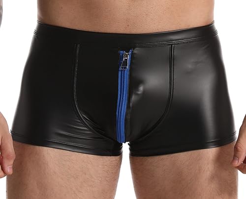 Cave Hero Latex ähnliche Shorts mit Reissverschluss vorn - Wetlook Shorts mit Zipper - blau XXL von Cave Hero