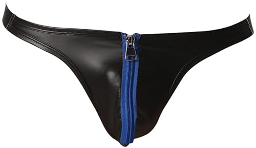 Cave Hero Latex ähnlicher String mit Reissverschluss vorn - Wetlook String mit Zipper - blau L von Cave Hero