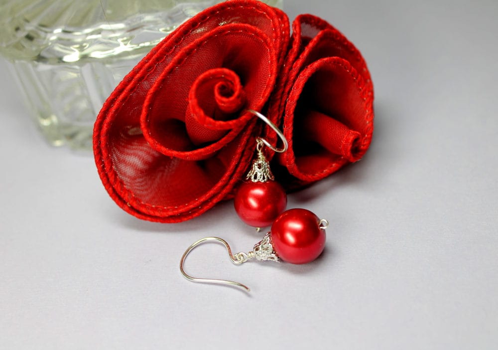 Weihnachts Ohrringe, Rote Tropfen Perle, Sterling Silber Schmuck Weihnachts Ohrringe, Rote Tropfen Perle, Sterling Silber Schmuck von CaveGemstones