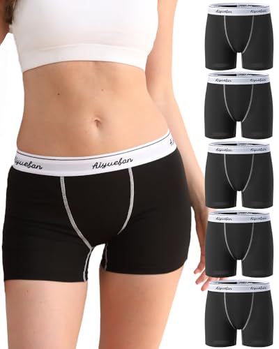 CavenPesy Boxershorts Damen 5er Pack Damen Panties Boxershorts aus Baumwolle Unterhosen Damen Unterwäsche Boxershorts Unter Kleid 3" Schrittlänge Hipster Boyshorts Damen von CavenPesy