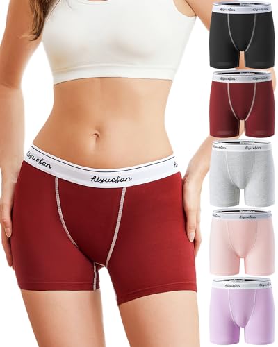 CavenPesy Boxershorts Damen 5er Pack Damen Panties Boxershorts aus Baumwolle Unterhosen Damen Unterwäsche Boxershorts Unter Kleid 3" Schrittlänge Hipster Boyshorts Damen von CavenPesy