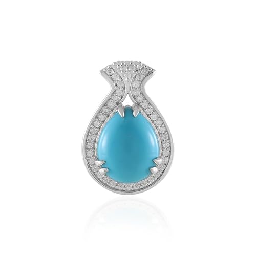 Cavill 2,6 ct Sleeping Beauty Türkis Tropfen Anhänger in 925 Sterling Silber mit 45 funkelnden Zirkon Pavé Akzenten - Eleganter blauer Cabochon Schmuck in 20x14 mm Modernem Design von Cavill