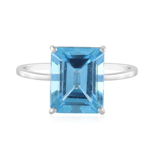 Cavill 375er Weißgold Ring mit 3,06 ct Schweizblauer Topas in Oktagonschliff, moderner Edelsteinring in lebendigem Blau aus Madagaskar, prong Fassung, Größen 17-19 von Cavill