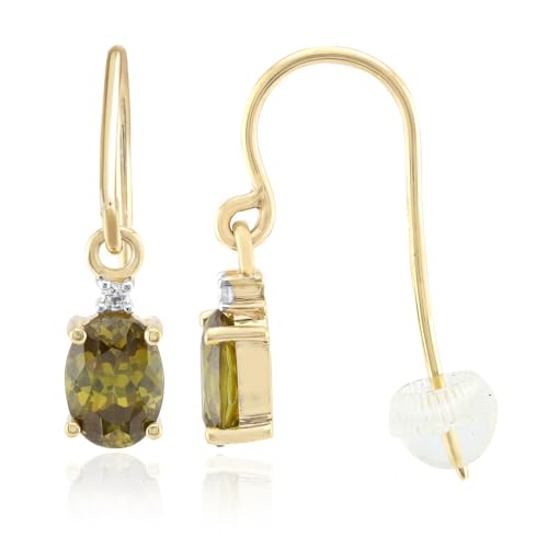 Cavill 9 Karat Gelbgold Ohrringe mit bulgarischem Sphalerit Ovalschliff 1,768 Ct und funkelnden Rundschliff Zirkonen aus Tansania, elegantes Design in 21 mm Länge von Cavill