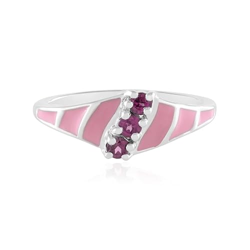 Cavill 925 Sterling Silber Damen Ring mit 3 brasilianischen Rhodolithen im funkelnden Rundschliff, 0,405 ct, eleganter moderner Schmuck in zartem Rosa, Größen 16-20 von Cavill