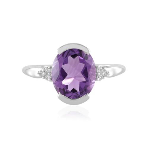 Cavill Amethyst Ring 2,34 ct in 925 Sterlingsilber, Ovalschliff Edelstein aus Brasilien mit 6 funkelnden kambodschanischen Zirkonia, moderner eleganter Damenschmuck in Violett von Cavill