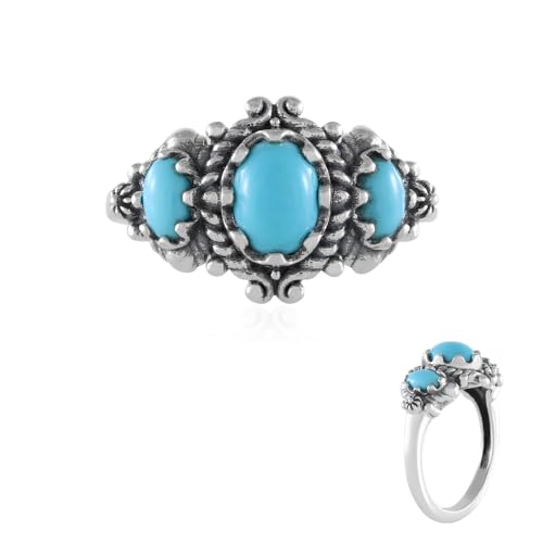Cavill Sleeping Beauty Türkis Silberring Damen, 0,99 ct ovaler Cabochon, filigranes 925 Sterling Silber, himmelblau, elegante Boho-Optik, US-Türkis Edelsteine von Cavill