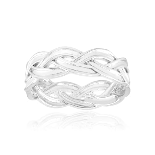 Cavill Silberring 925 Sterling Silber mit Platinbeschichtung, Geflochtenes Design, Elegant & Modern, Unisex Ring, Größe 16-21, Glänzend und Vielseitig, 18x18 mm von Cavill