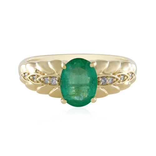 Cavill AAA Sambia Smaragd Ring 8x6 mm Oval 585er Gelbgold mit funkelnden 1,17 ct I2 H Diamanten Eleganter Damen Goldring in Größe 17-18 Moderner Edelsteinschmuck von Cavill