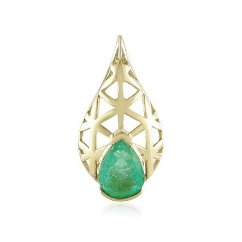Cavill Äthiopischer Smaragd Anhänger 0,63 ct Tropfen Schliff, filigraner 375er Gelbgold Anhänger, moderner Smaragd Goldschmuck in elegantem Design, 18x10 mm von Cavill