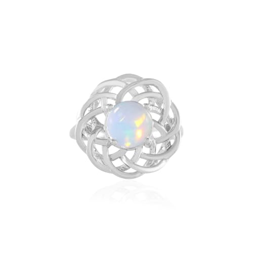 Cavill Welo Opal Ring Silber 925 Sterlingsilber Prägung Äthiopien 1,143 ct Runder Cabochon Modern Filigran 8 mm Farbspiel Eleganter Schmuck Größe 16-21 von Cavill